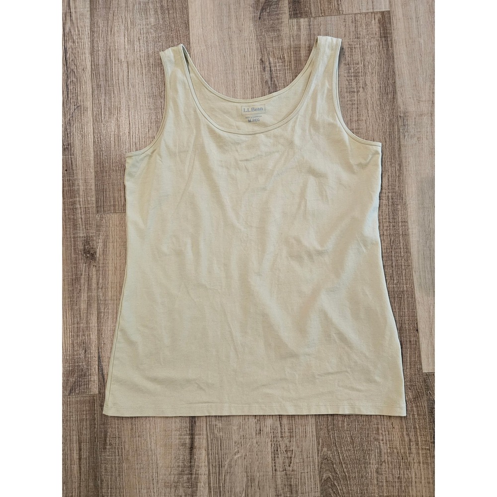 L.L.Bean Women's M Cream Layering Tank Top Cotton Stretch Scoop Neck Basic
